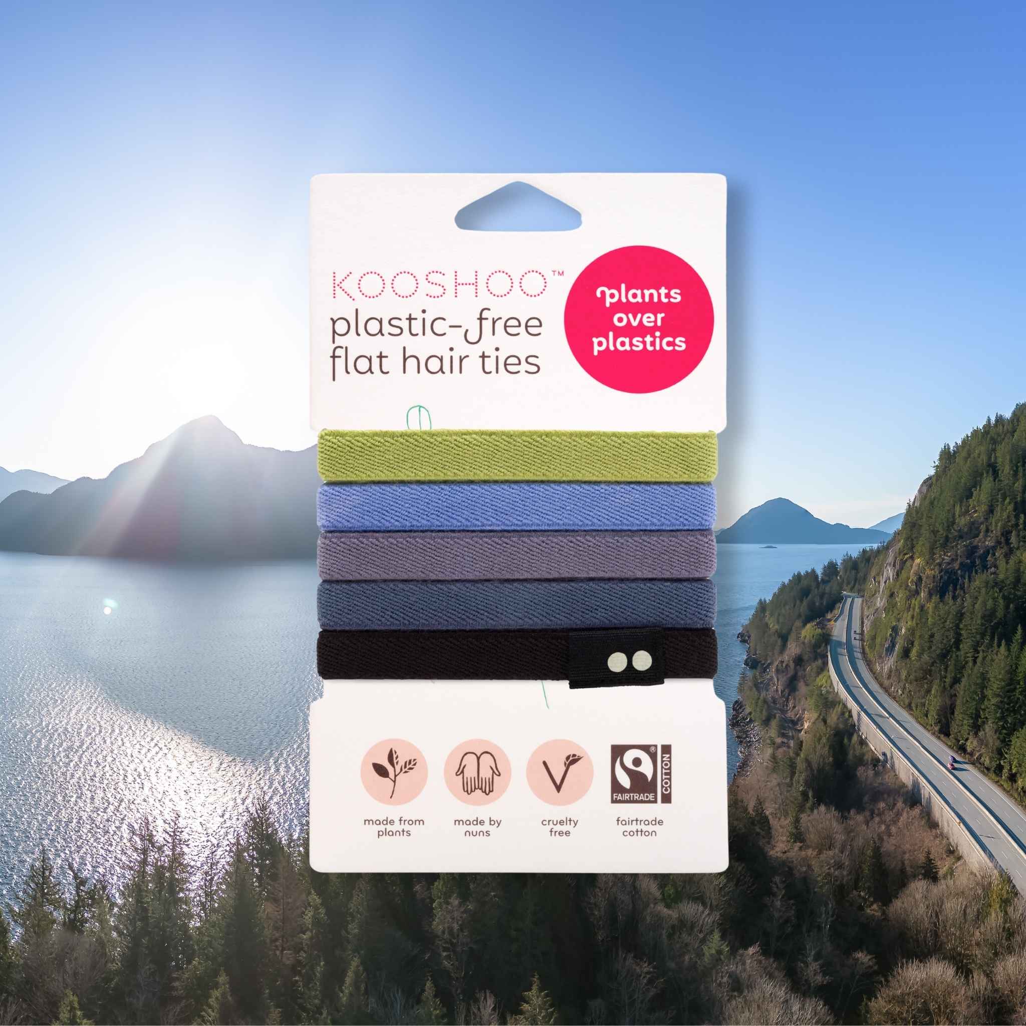 Plastic-free, Organic Cotton Flat Hair Ties - Sea to Sky