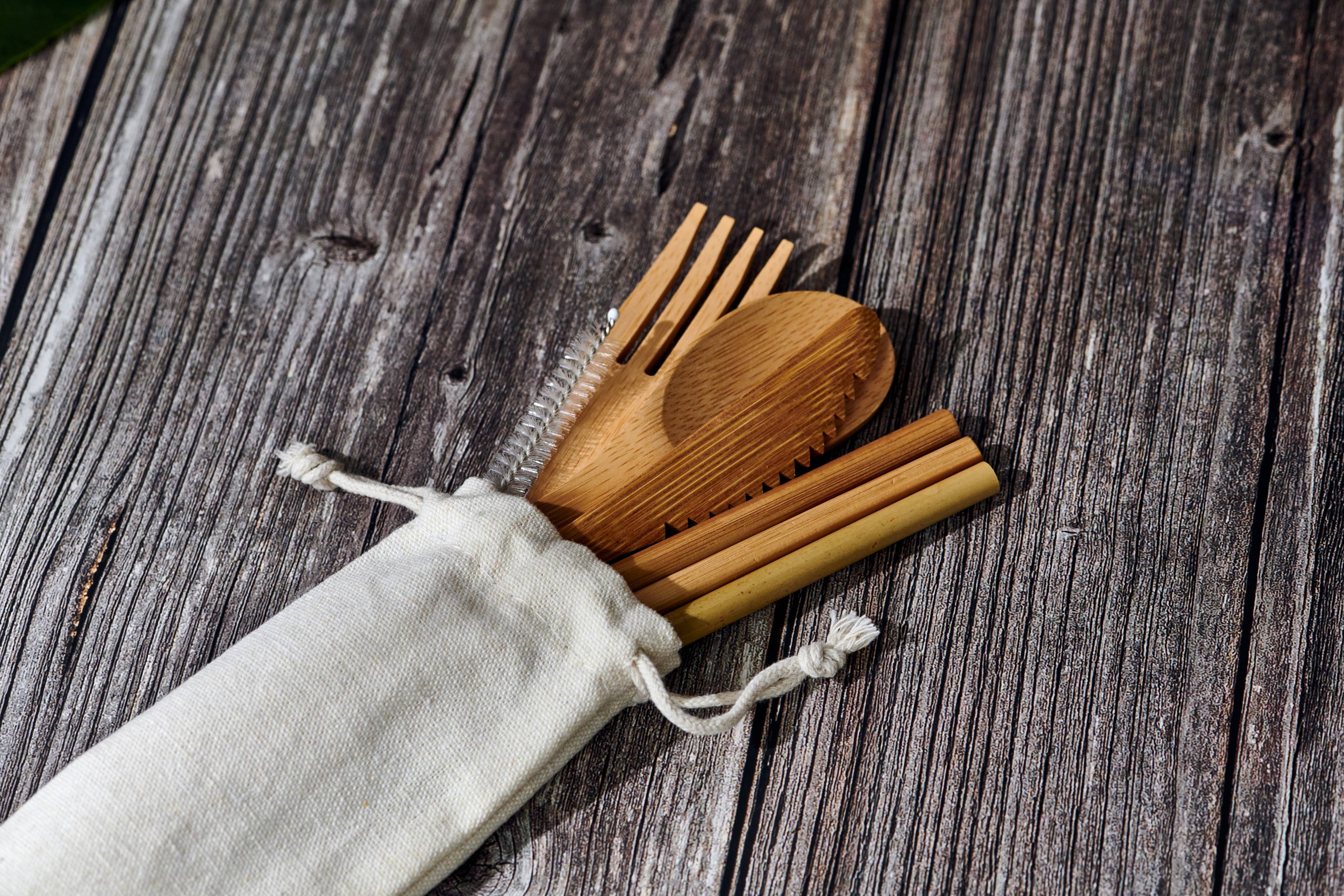 Bamboo Cutlery Set in Cotton Bag
