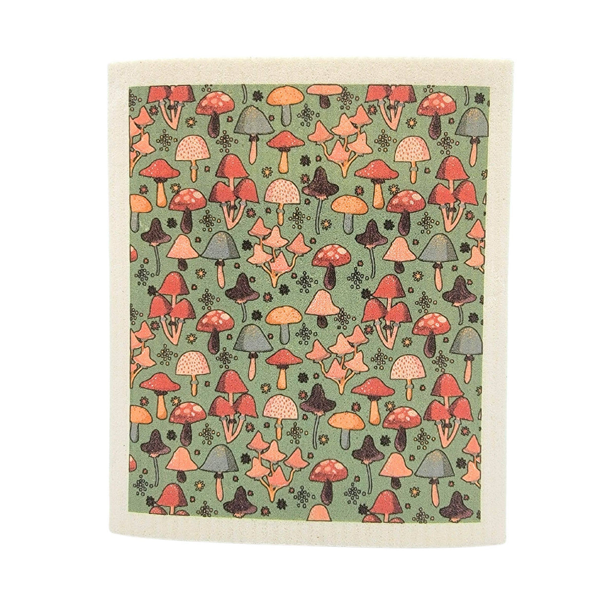 Sage Fall Mushroom Pattern Swedish Dishcloth - Fall Decor