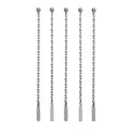 Five silver metal twist bar spoons with ball handles and flat tips, arranged vertically on a plain white background.