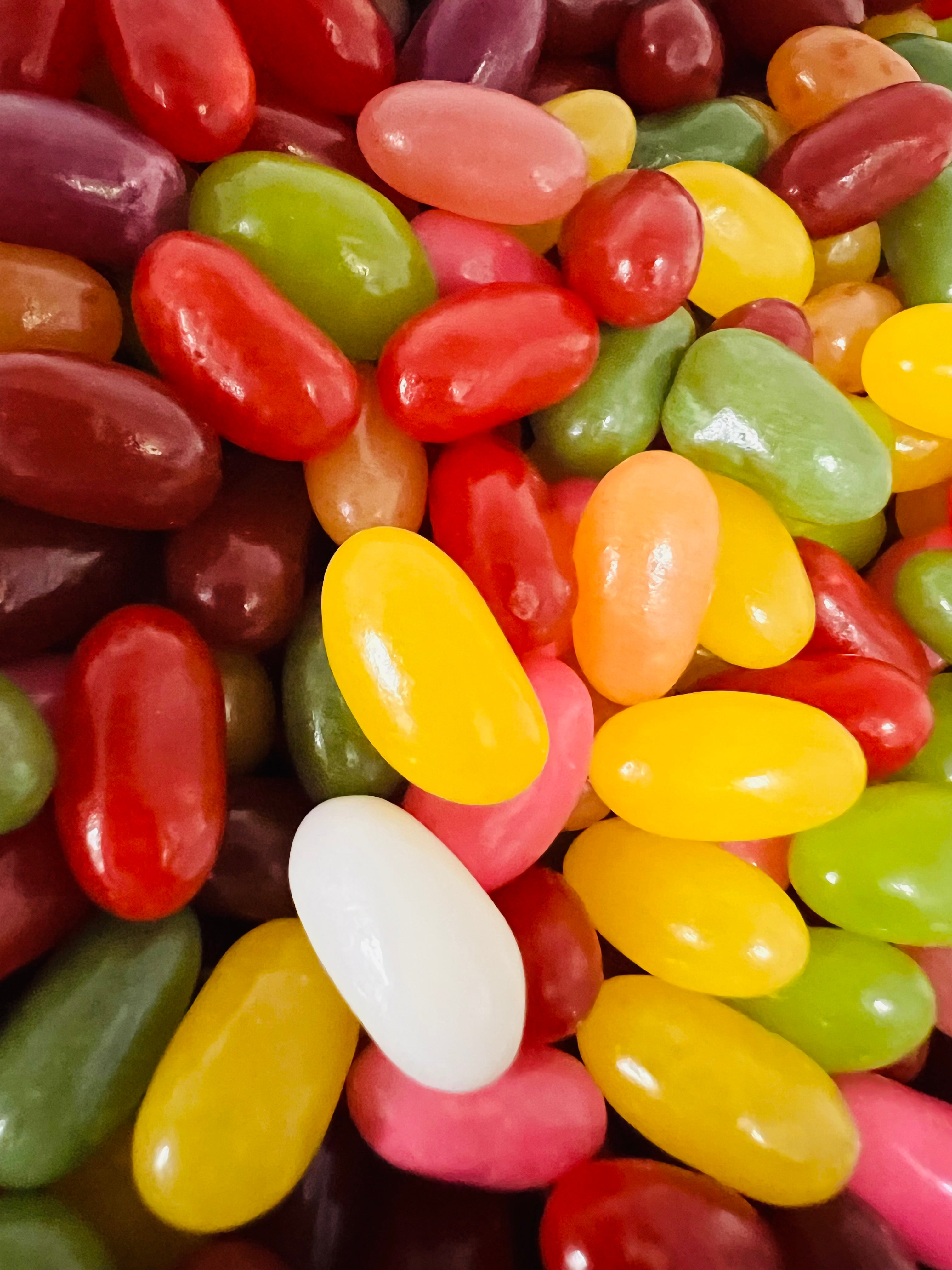 Assorted colorful jelly beans in a close-up shot