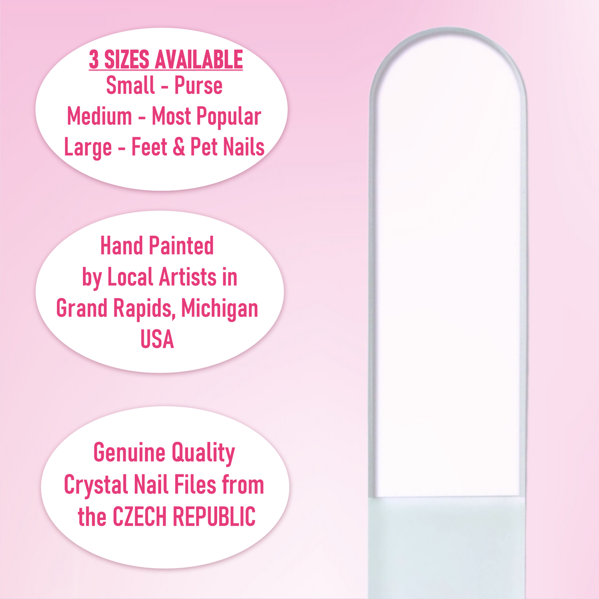 Nail file with text on a pink background