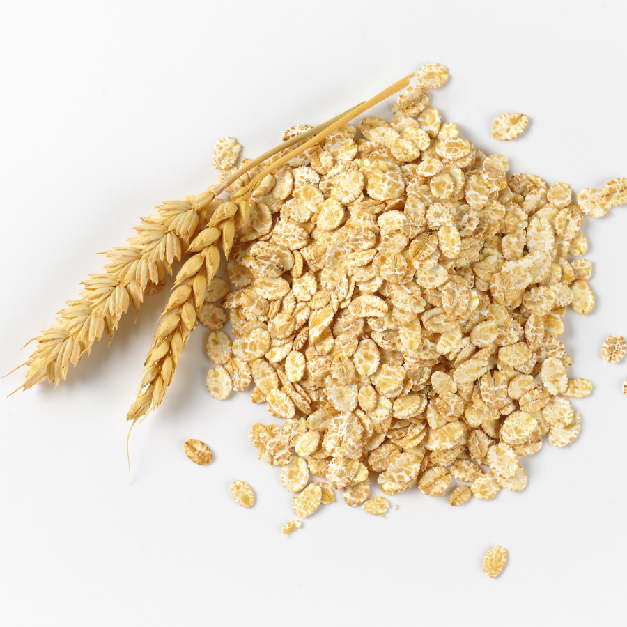 Oats and wheat grains on a white background
