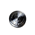 Metallic container lid with branding on a white background
