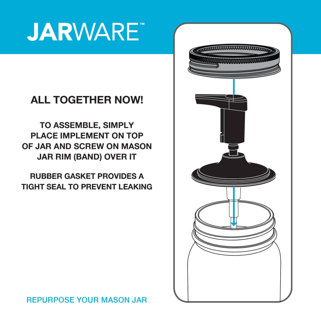 Jarware assembly diagram with text on a blue and white background