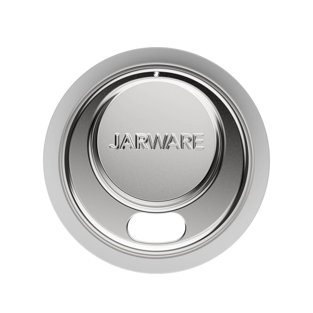 Silver jar lid with 'Jarware' branding on a white background