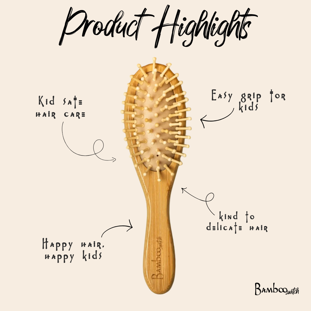 Wooden hairbrush with product highlights on a beige background