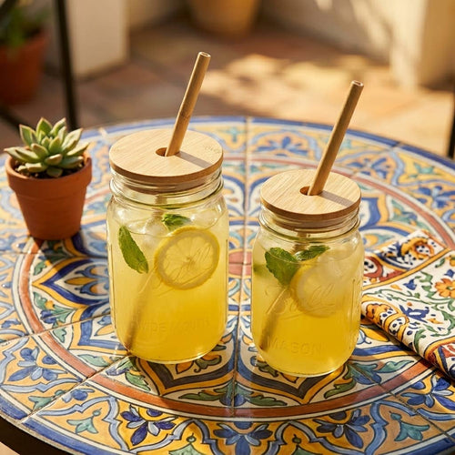 Bamboo Mason Jar Lide | Wide with Straw Hole