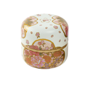 Decorative tea tin with floral patterns on a white background