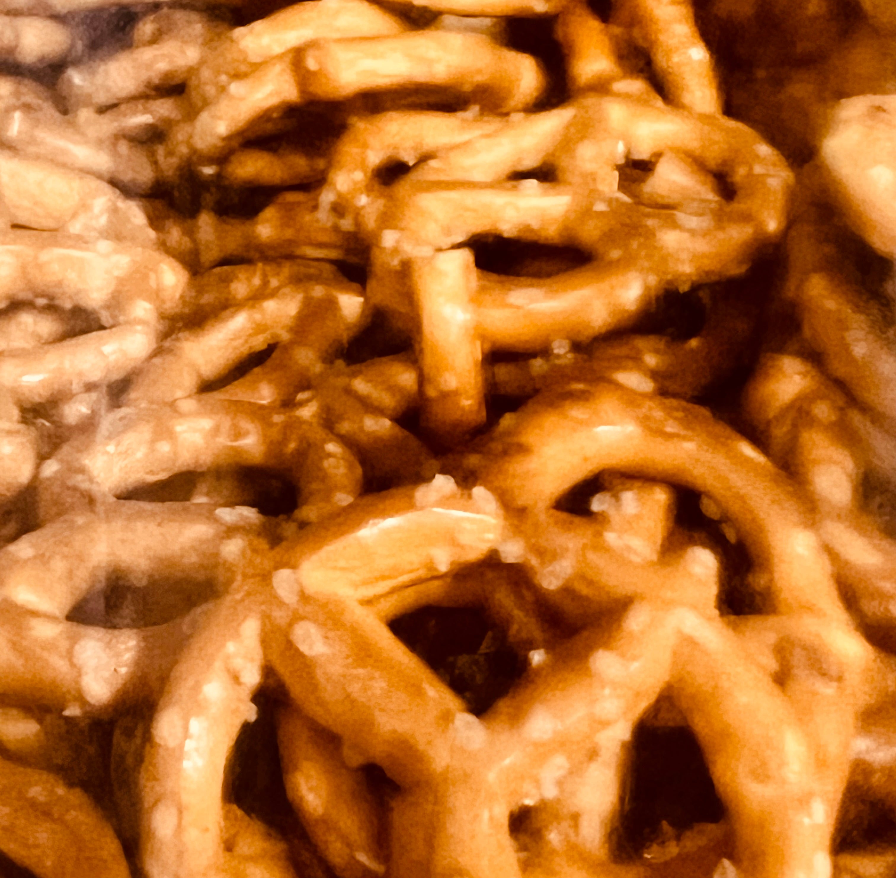 Close-up of pretzels with a brown tint