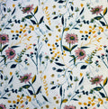 Floral pattern with pink, yellow, and green flowers on a white background
