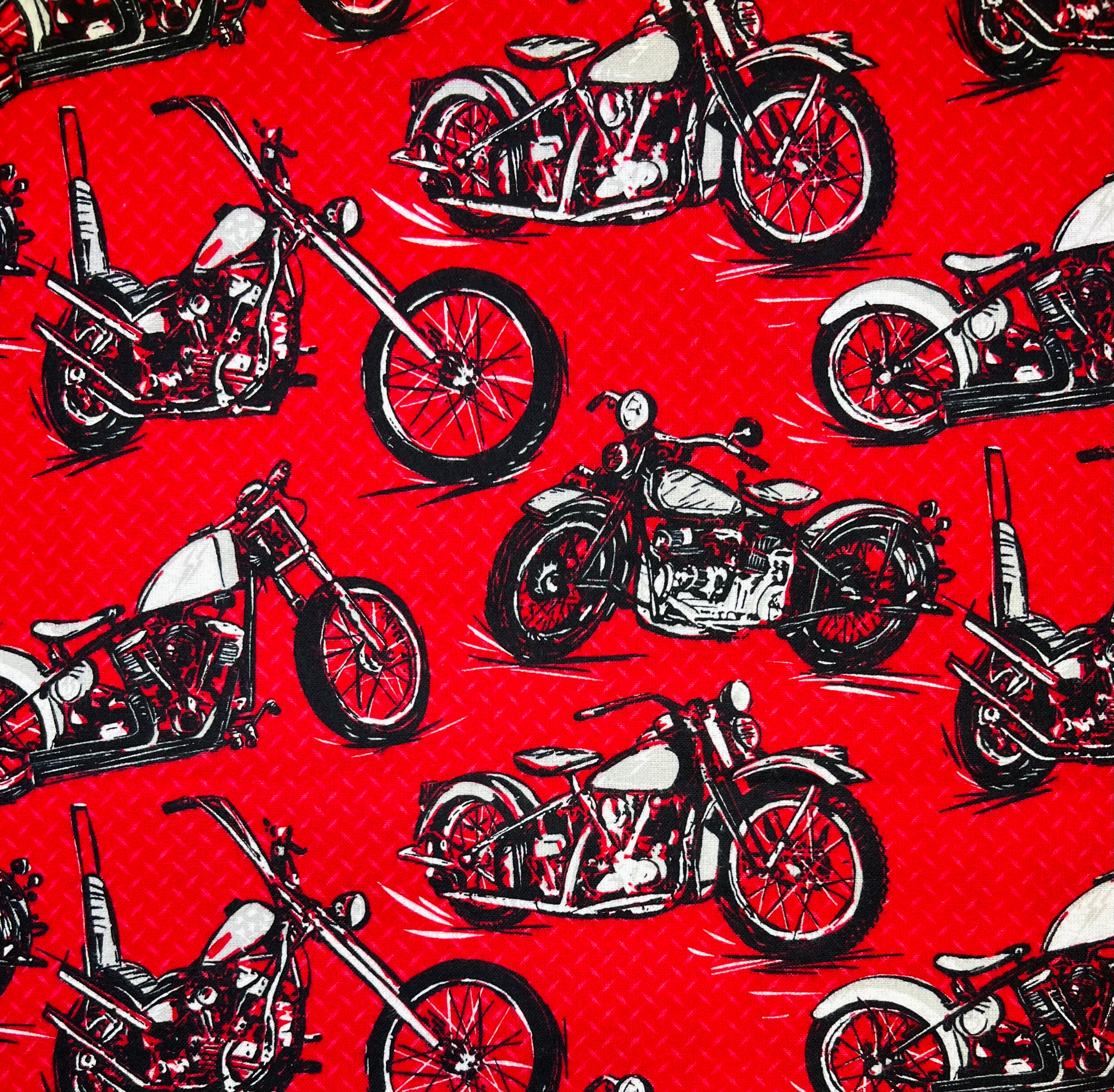 Pattern of motorcycles on a red background
