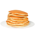 Stack of pancakes on a white plate with a white background