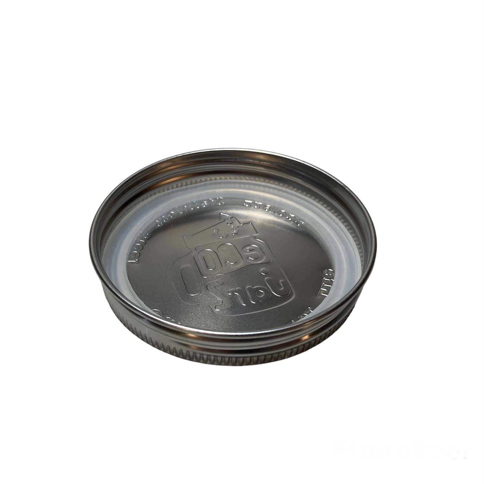 Clear plastic lid with branding on a white background