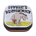 Tin box with 'Eeyore's Disappointments' text and a donkey illustration on a white background