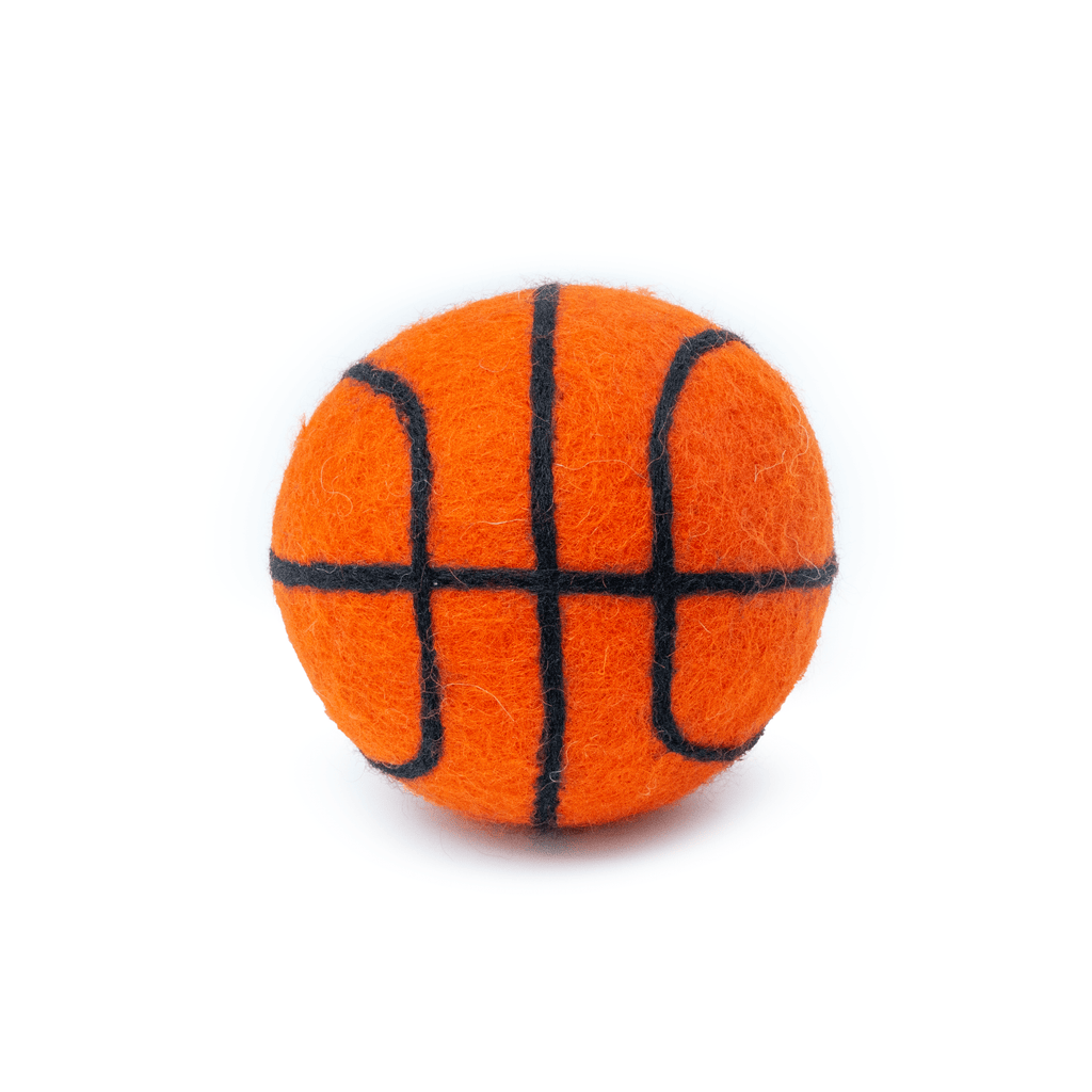 Orange ball with black lines resembling a basketball on a white background