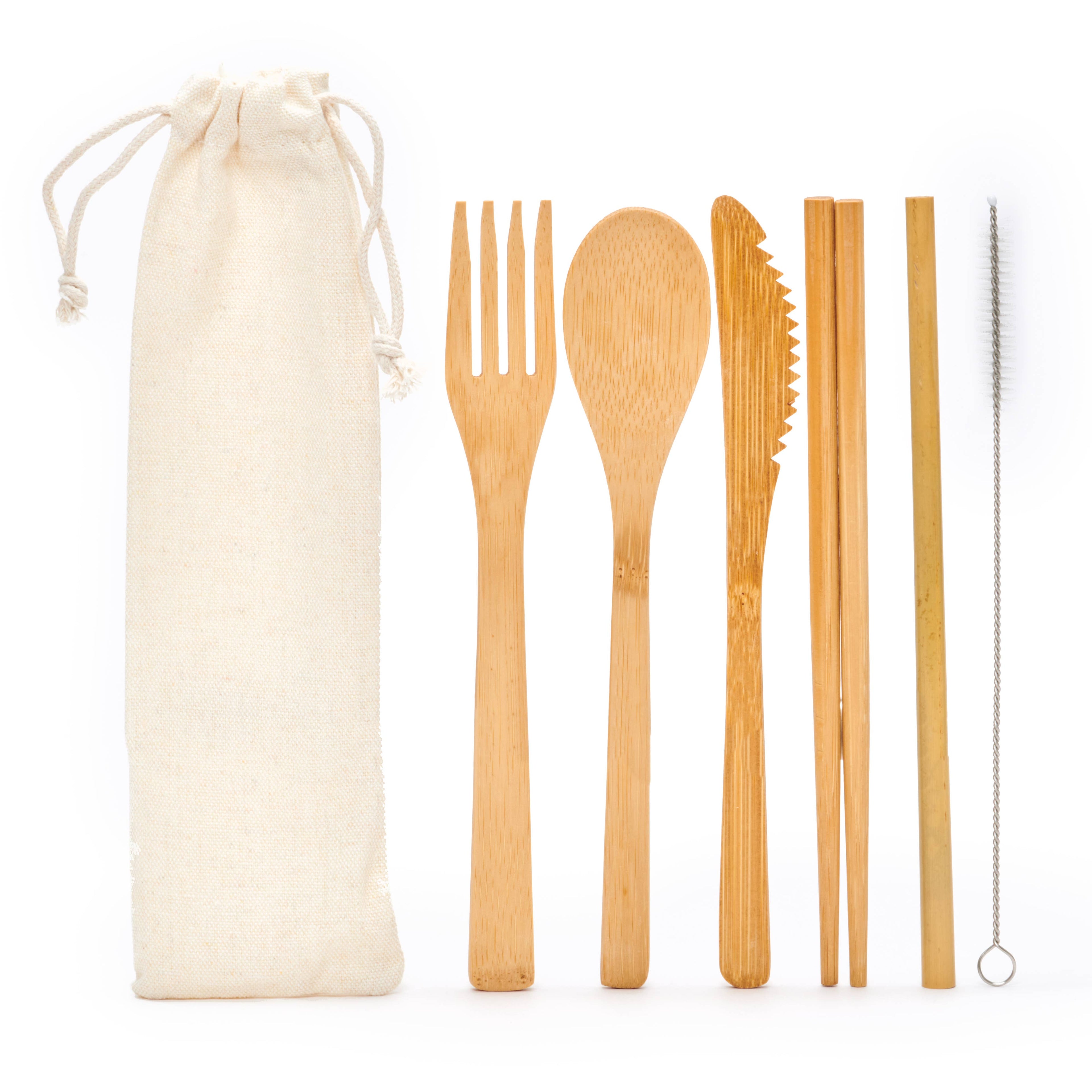 Bamboo Cutlery Set in Cotton Bag