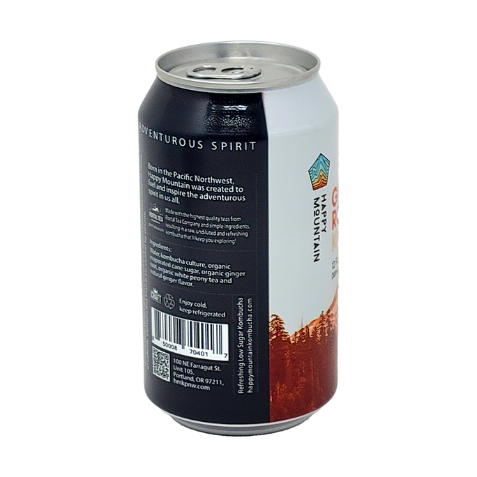 A 16 oz aluminum can of Happpy Mountain Organic Coffee Roasted Single Origin coffee, shown from the back label side on a white background.