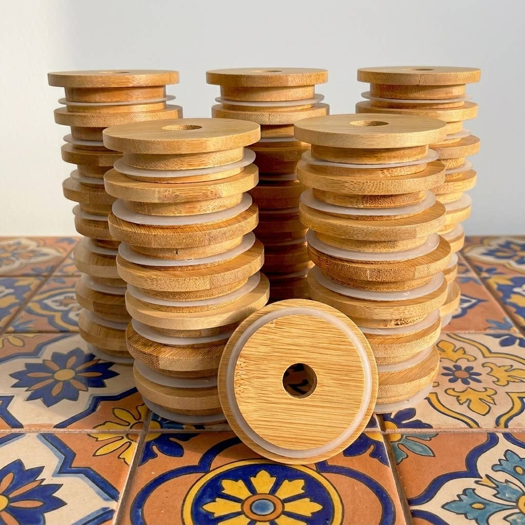 Bamboo Mason Jar Lide | Wide with Straw Hole