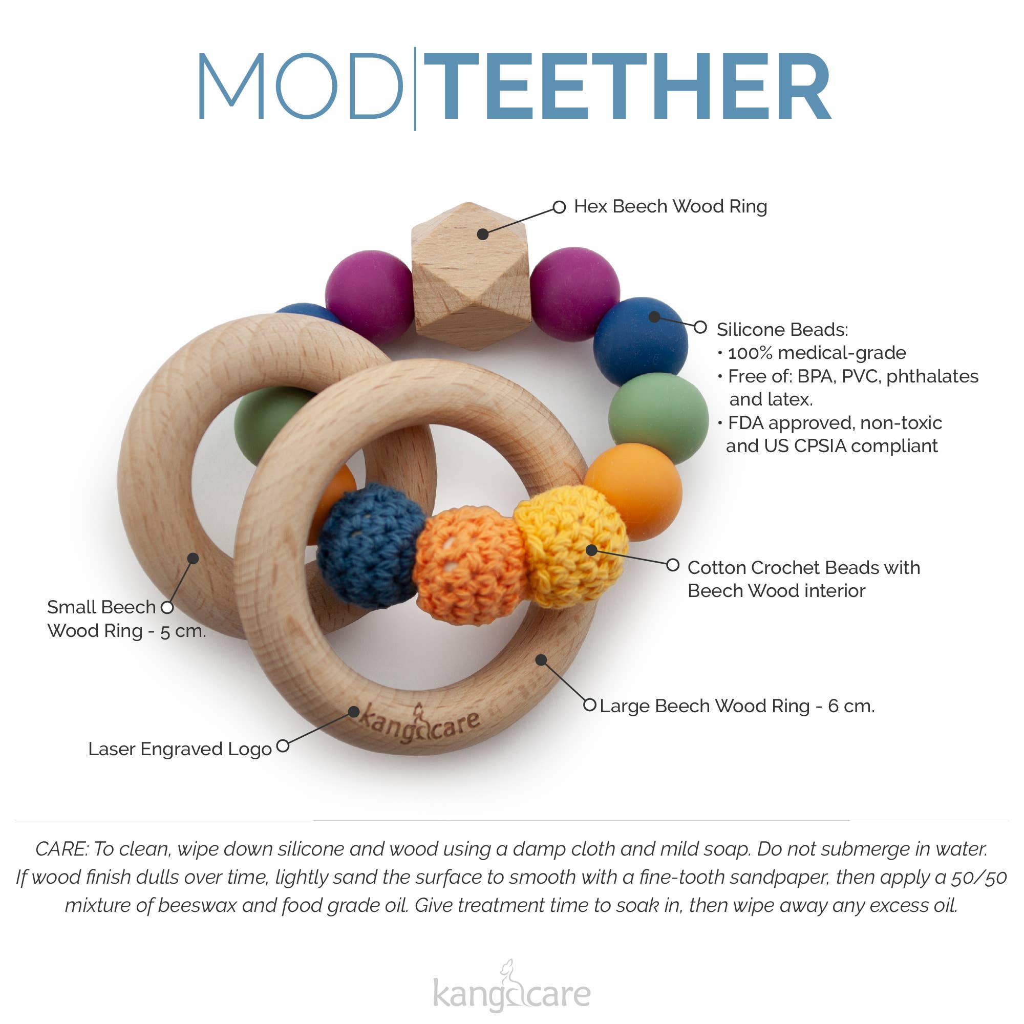 Silicone & Wood Crocheted Teething Ring