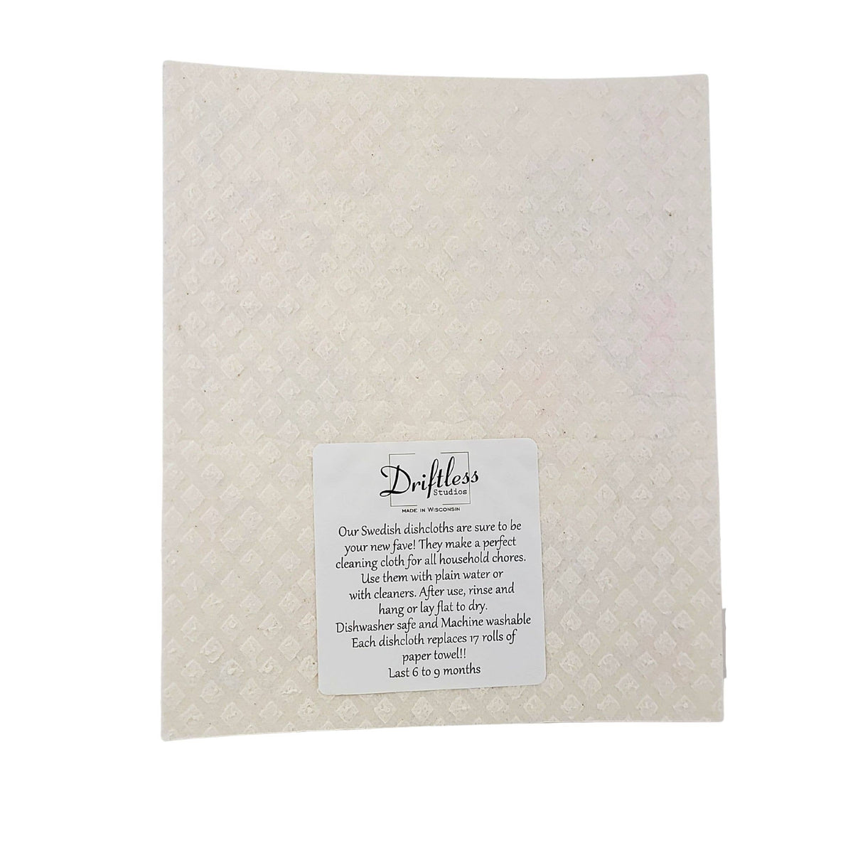Woven cloth with a label on a white background