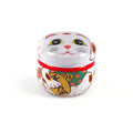 Decorative container with lucky cat with colorful design on a white background