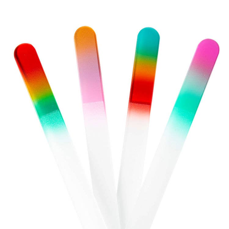 Four colorful gradient glass nail file on a white background